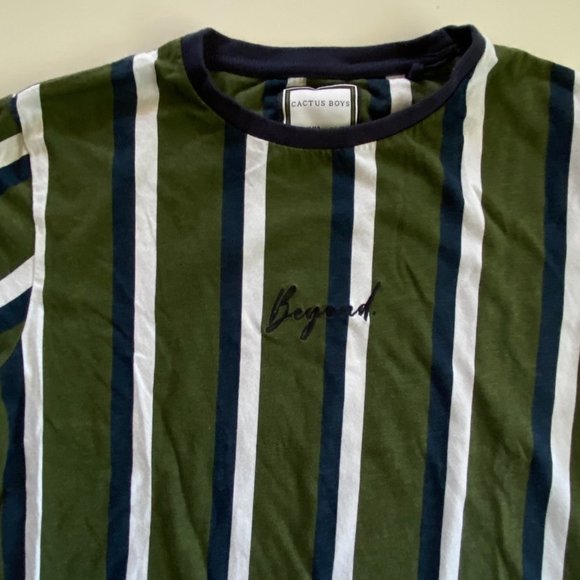 Cactus Boys sz 11/12, cm152 striped tee "beyond" embroidered olive green/blue - Picture 5 of 5